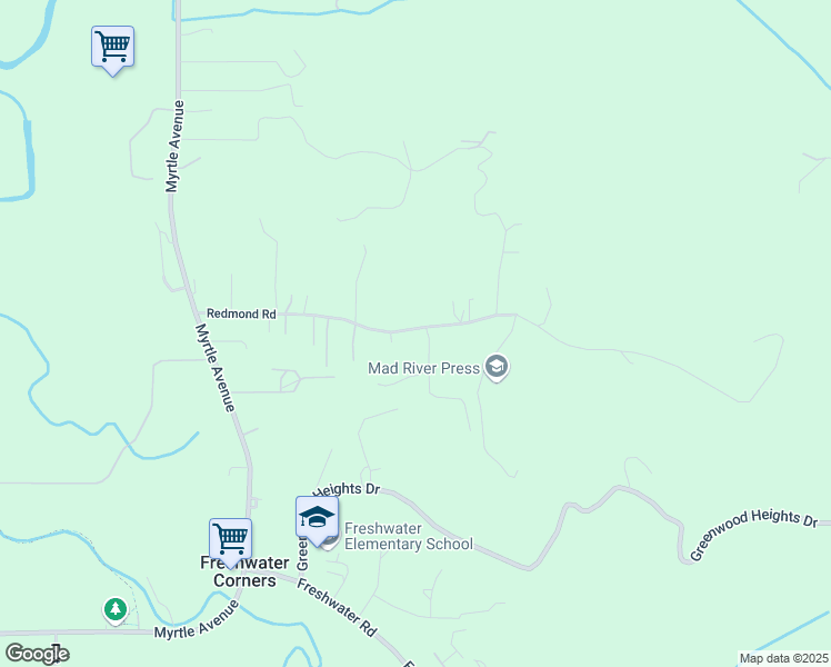map of restaurants, bars, coffee shops, grocery stores, and more near 424 Redmond Road in Eureka