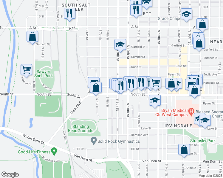 map of restaurants, bars, coffee shops, grocery stores, and more near 815 Plum Street in Lincoln