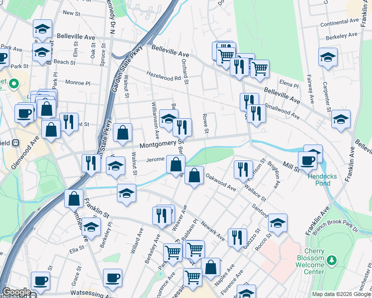 map of restaurants, bars, coffee shops, grocery stores, and more near 339 Berkeley Avenue in Bloomfield