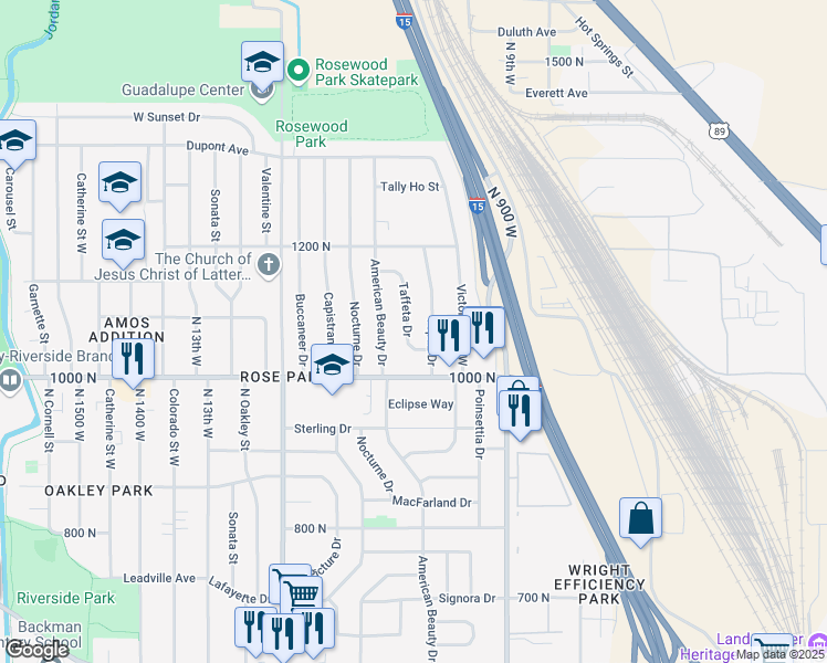 map of restaurants, bars, coffee shops, grocery stores, and more near 1072 Taffeta Drive in Salt Lake City