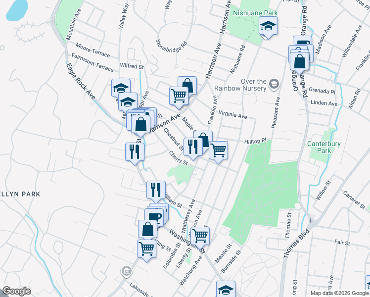 map of restaurants, bars, coffee shops, grocery stores, and more near 87 Chestnut Street in West Orange
