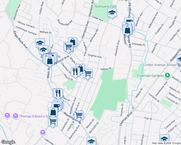 map of restaurants, bars, coffee shops, grocery stores, and more near 23 Watson Avenue in West Orange
