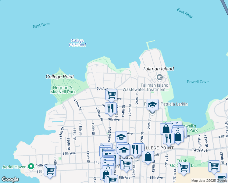 map of restaurants, bars, coffee shops, grocery stores, and more near 122-06 Lax Avenue in Queens