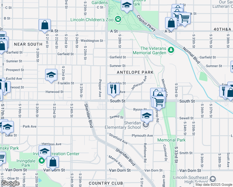 map of restaurants, bars, coffee shops, grocery stores, and more near 2753 Cable Avenue in Lincoln