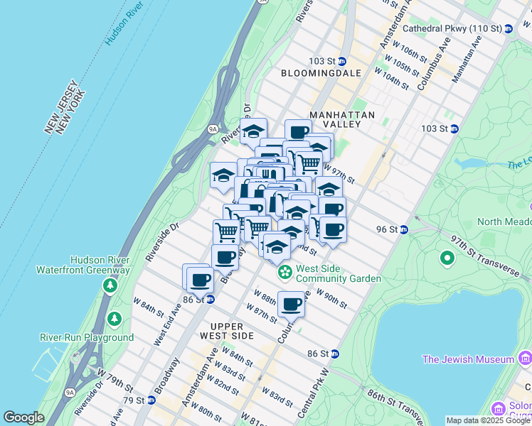 map of restaurants, bars, coffee shops, grocery stores, and more near in New York