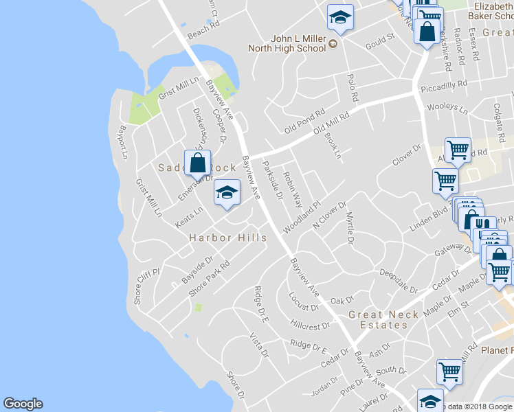 map of restaurants, bars, coffee shops, grocery stores, and more near 7 Winfield Terrace in Great Neck