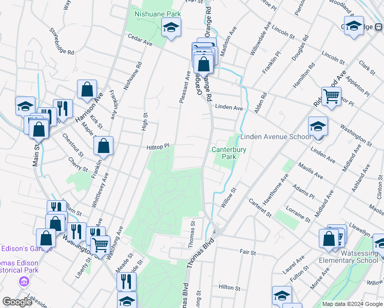 map of restaurants, bars, coffee shops, grocery stores, and more near 11 Ward Place in Montclair