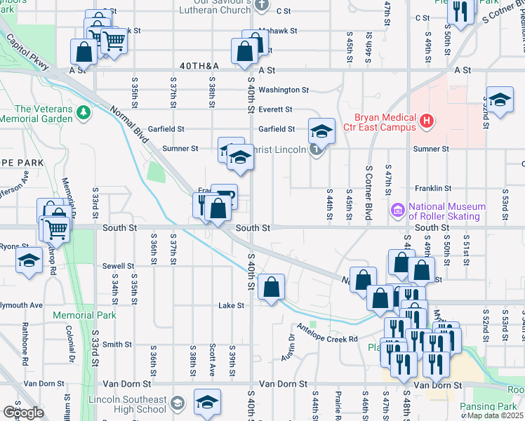 map of restaurants, bars, coffee shops, grocery stores, and more near 1913 South 41st Street in Lincoln