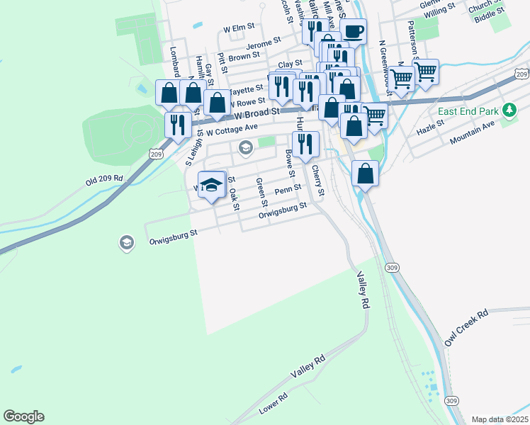 map of restaurants, bars, coffee shops, grocery stores, and more near in Tamaqua