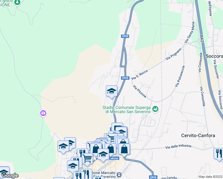 map of restaurants, bars, coffee shops, grocery stores, and more near 1316 Via delle Puglie in Mercato San Severino