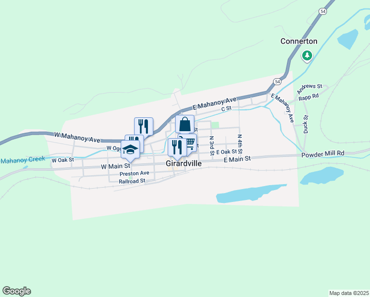 map of restaurants, bars, coffee shops, grocery stores, and more near 115 A Street in Girardville