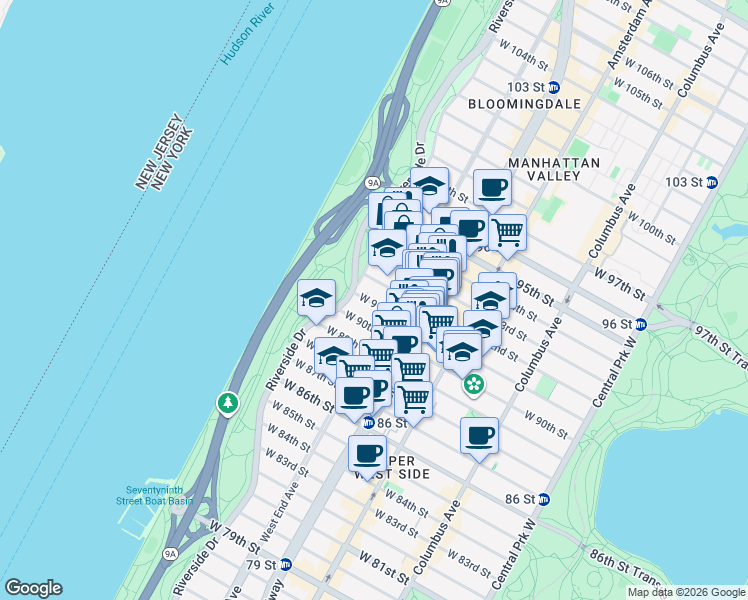 map of restaurants, bars, coffee shops, grocery stores, and more near in New York