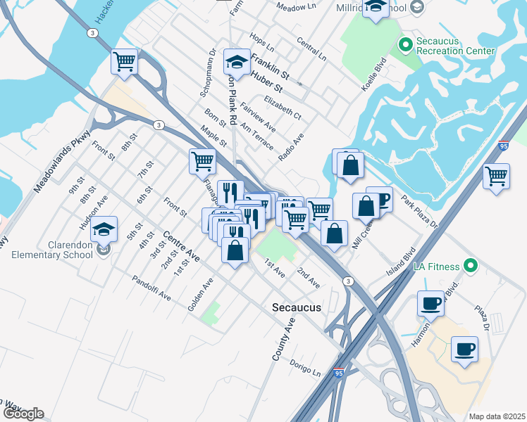 map of restaurants, bars, coffee shops, grocery stores, and more near 255 State Road 3 E Local in Secaucus