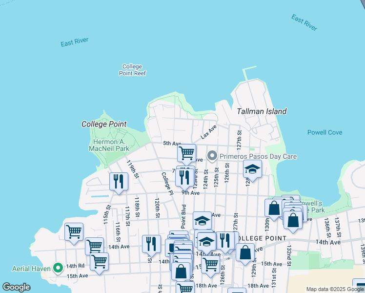 map of restaurants, bars, coffee shops, grocery stores, and more near 122-06 Lax Avenue in Queens