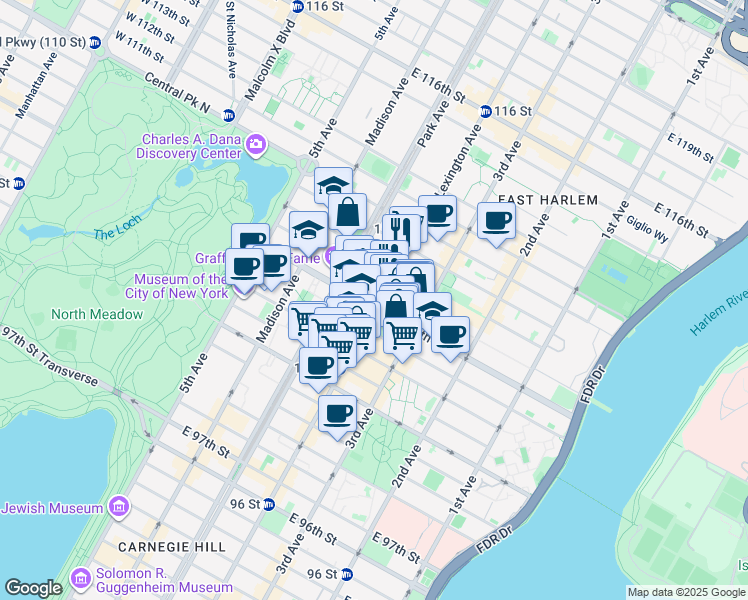 map of restaurants, bars, coffee shops, grocery stores, and more near in New York