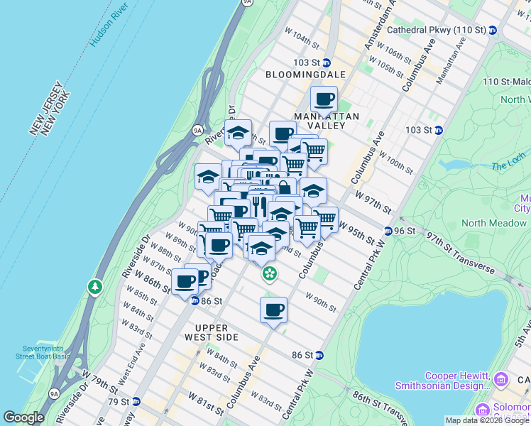 map of restaurants, bars, coffee shops, grocery stores, and more near in New York