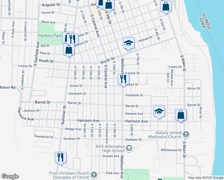 map of restaurants, bars, coffee shops, grocery stores, and more near 1506 South 10th Street in Burlington
