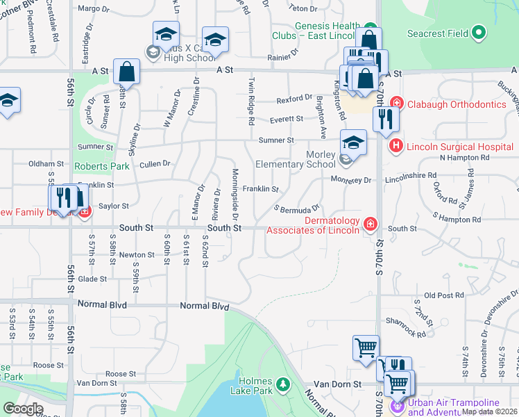 map of restaurants, bars, coffee shops, grocery stores, and more near 2001 Twin Ridge Road in Lincoln