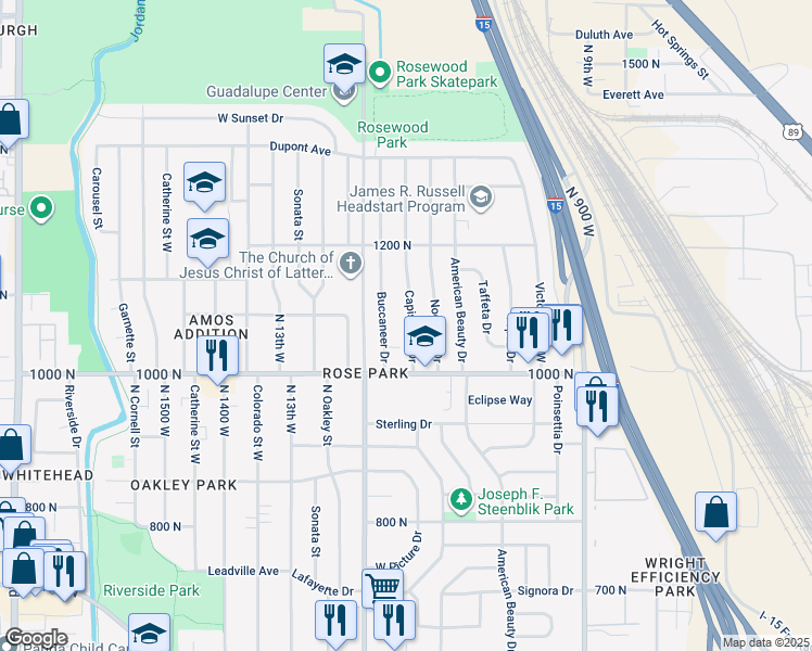 map of restaurants, bars, coffee shops, grocery stores, and more near 1061 Capistrano Drive in Salt Lake City