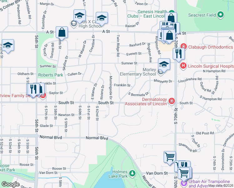 map of restaurants, bars, coffee shops, grocery stores, and more near 2001 Twin Ridge Road in Lincoln