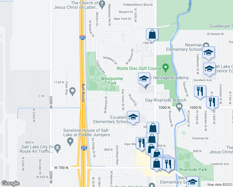 map of restaurants, bars, coffee shops, grocery stores, and more near 1872 Sir Charles Drive in Salt Lake City