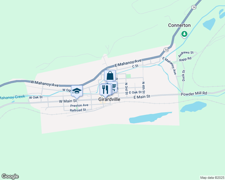 map of restaurants, bars, coffee shops, grocery stores, and more near 115 A Street in Girardville