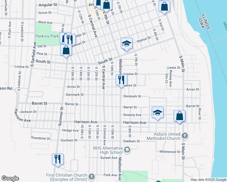map of restaurants, bars, coffee shops, grocery stores, and more near 1506 South 10th Street in Burlington