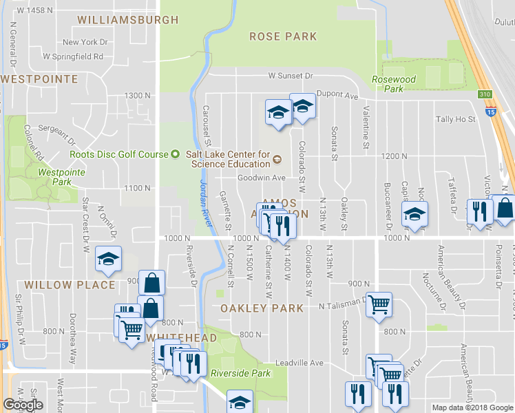 map of restaurants, bars, coffee shops, grocery stores, and more near 1067 Catherine Street West in Salt Lake City