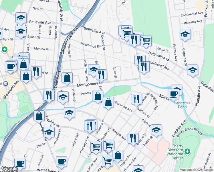 map of restaurants, bars, coffee shops, grocery stores, and more near 339 Berkeley Avenue in Bloomfield
