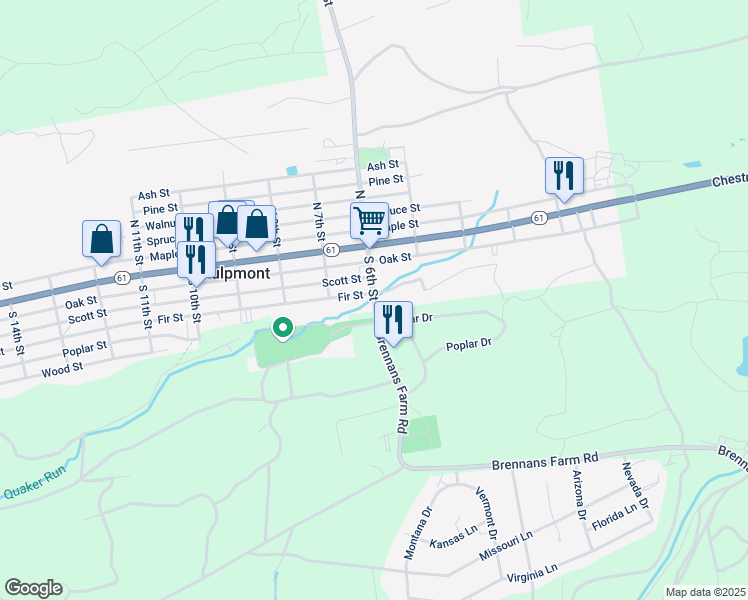 map of restaurants, bars, coffee shops, grocery stores, and more near South 6th Street in Kulpmont