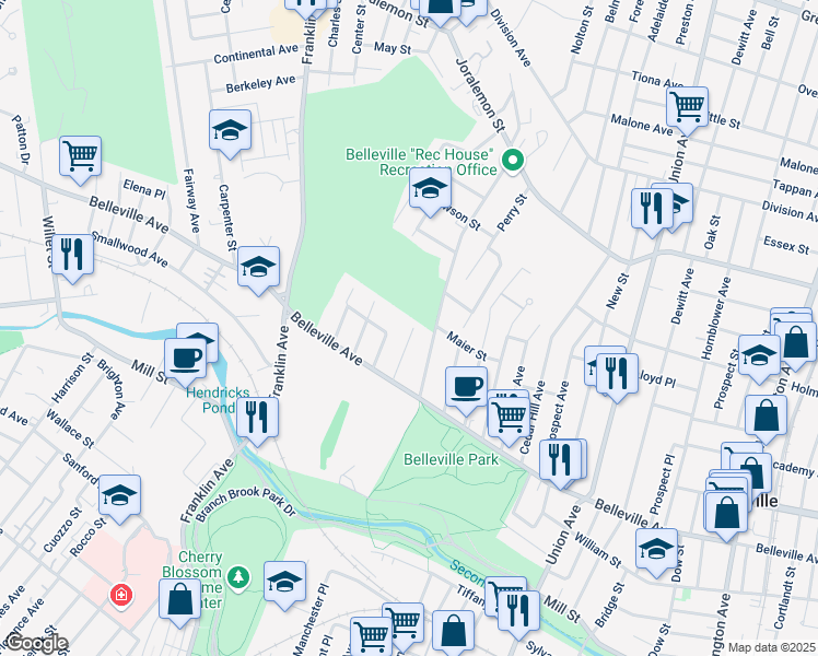 map of restaurants, bars, coffee shops, grocery stores, and more near 55 Walnut Street in Belleville