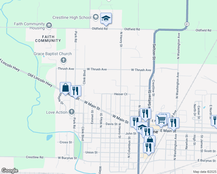 map of restaurants, bars, coffee shops, grocery stores, and more near 401 Heiser Court in Crestline