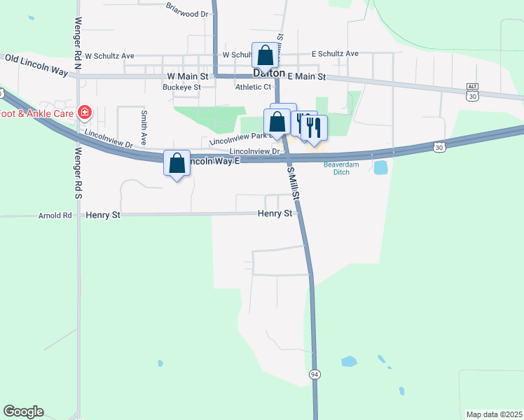 map of restaurants, bars, coffee shops, grocery stores, and more near 110 Henry Street in Dalton