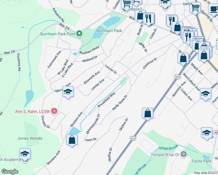 map of restaurants, bars, coffee shops, grocery stores, and more near 156 Western Avenue in Morristown