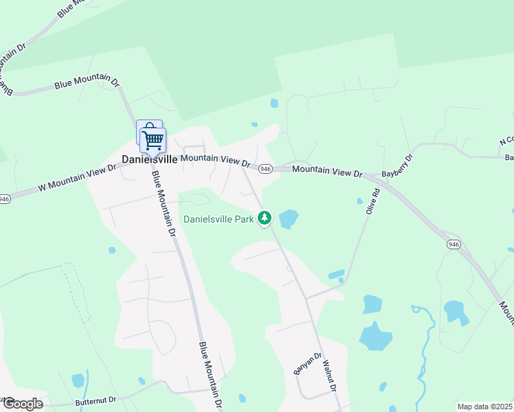 map of restaurants, bars, coffee shops, grocery stores, and more near 1283 Walnut Drive in Danielsville