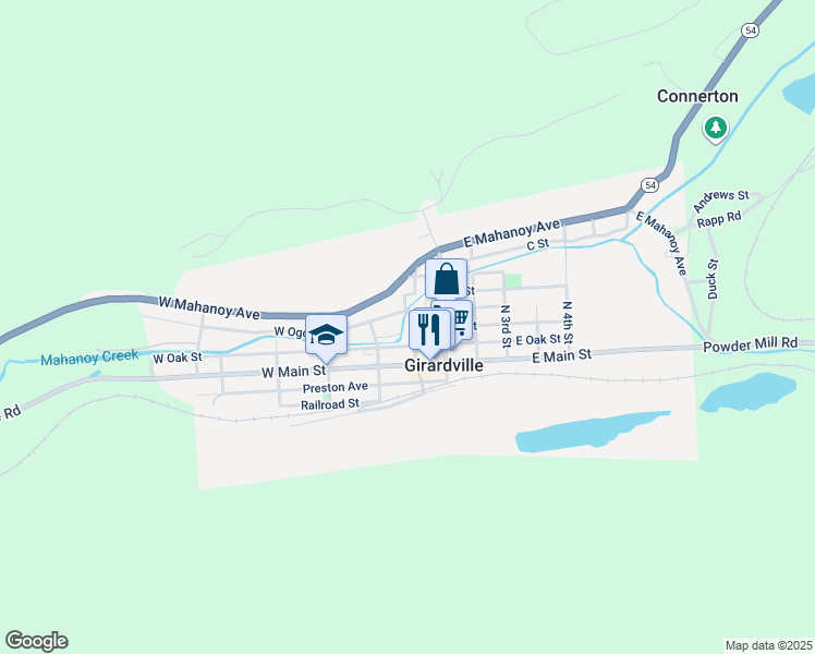 map of restaurants, bars, coffee shops, grocery stores, and more near 126 North Line Street in Girardville