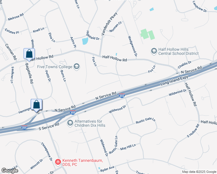 map of restaurants, bars, coffee shops, grocery stores, and more near 10 Broadoak Lane in Dix Hills