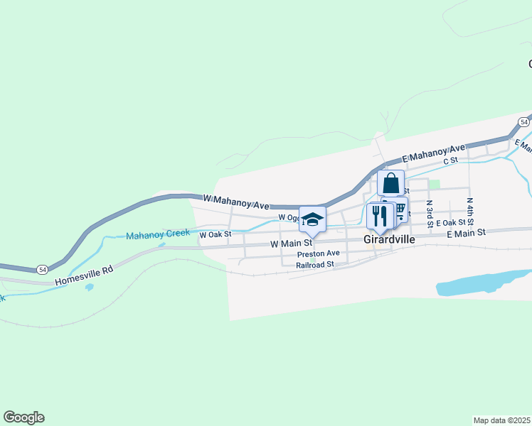 map of restaurants, bars, coffee shops, grocery stores, and more near 324 West Ogden Street in Girardville