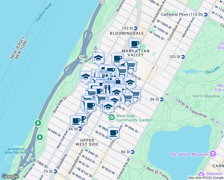 map of restaurants, bars, coffee shops, grocery stores, and more near in New York