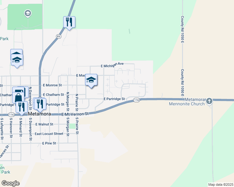 map of restaurants, bars, coffee shops, grocery stores, and more near Flag Street in Metamora