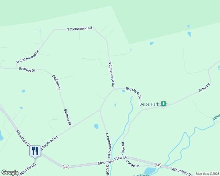 map of restaurants, bars, coffee shops, grocery stores, and more near 1221 North Cottonwood Road in Danielsville