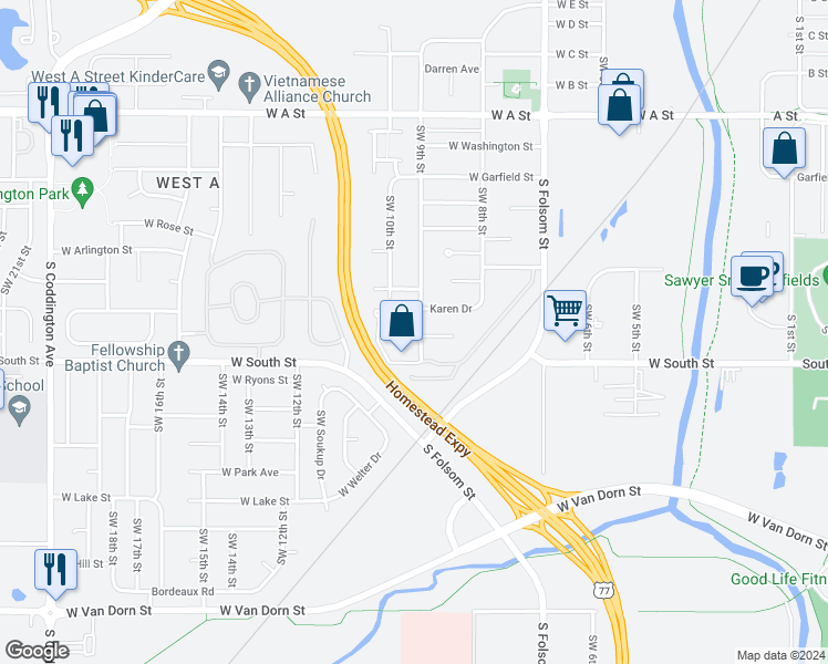 map of restaurants, bars, coffee shops, grocery stores, and more near 901 Gunners Court in Lincoln