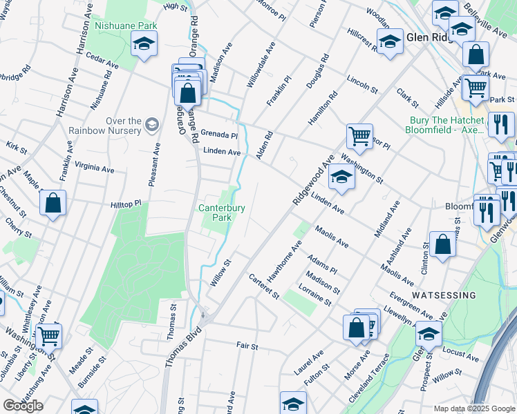 map of restaurants, bars, coffee shops, grocery stores, and more near 78 Ridgewood Avenue in Glen Ridge