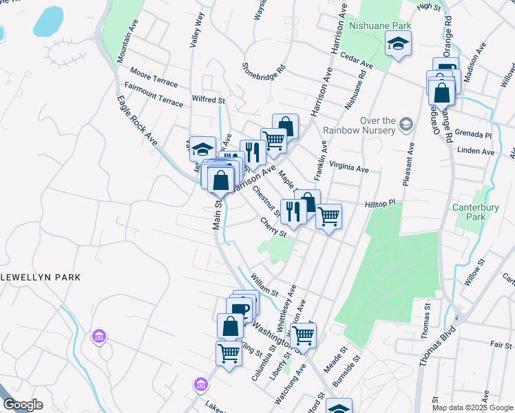 map of restaurants, bars, coffee shops, grocery stores, and more near 60 Cherry Street in West Orange
