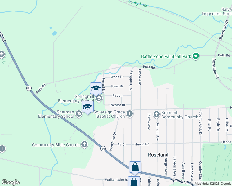 map of restaurants, bars, coffee shops, grocery stores, and more near 1114 Pat Lane in Mansfield