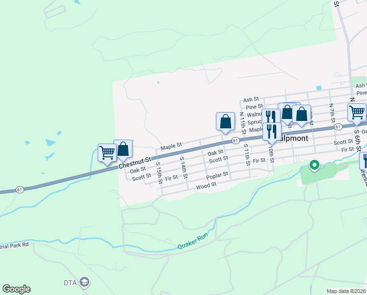 map of restaurants, bars, coffee shops, grocery stores, and more near 1340 Chestnut Street in Kulpmont