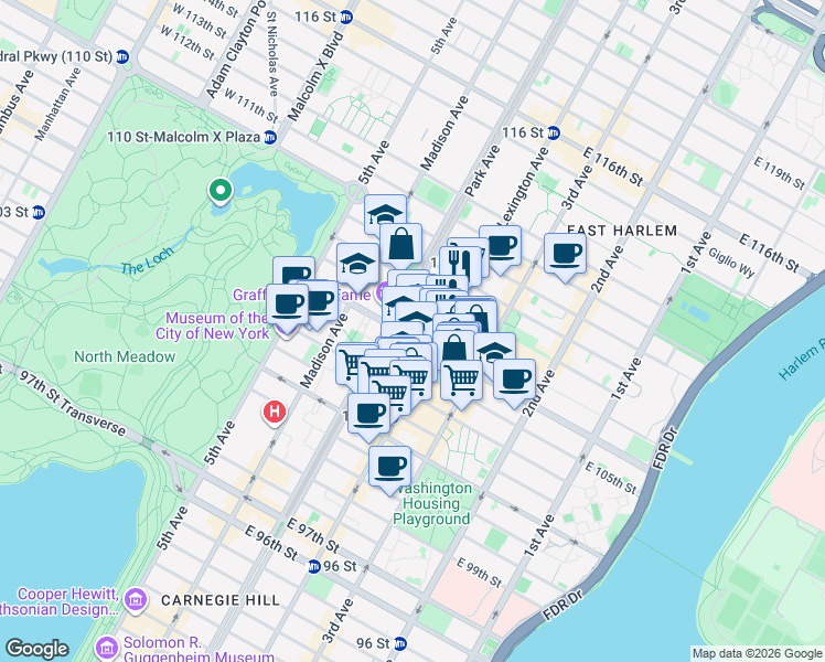 map of restaurants, bars, coffee shops, grocery stores, and more near in New York