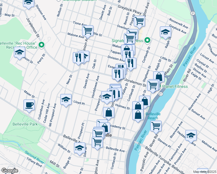 map of restaurants, bars, coffee shops, grocery stores, and more near 12 Clearman Place in Belleville