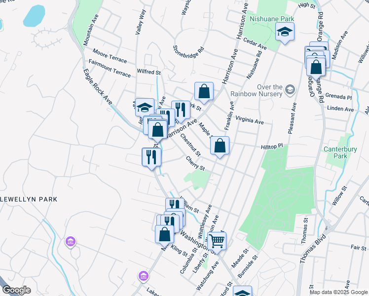 map of restaurants, bars, coffee shops, grocery stores, and more near 60 Cherry Street in West Orange