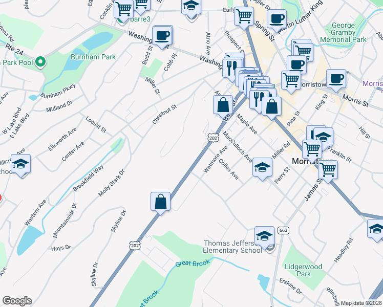 map of restaurants, bars, coffee shops, grocery stores, and more near 41 Mount Kemble Avenue in Morristown